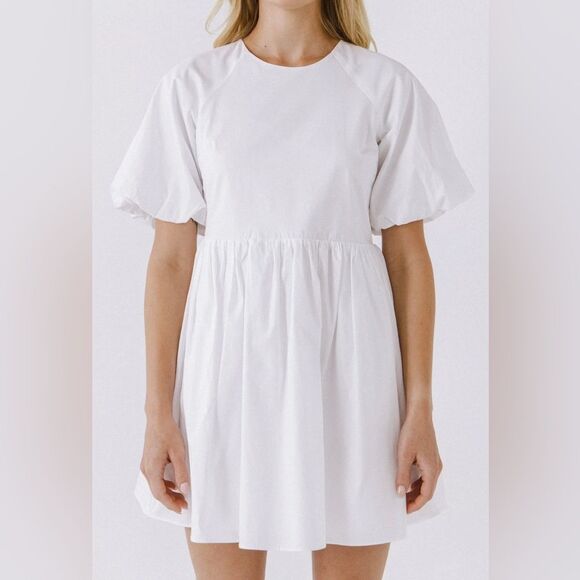 English Factory White Baby doll Mini Puff Sleeve White Dress(Size Large) - Picture 2 of 11